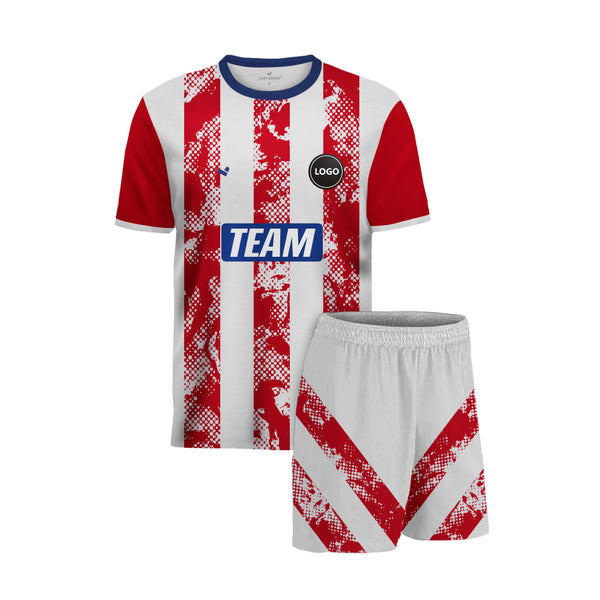 White & Red Soccer Team Uniform Jersey & Shorts kit MOQ - 11 Sets