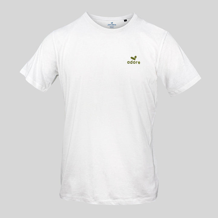 Adore Organic Cotton T-shirt - Just Adore - White Tshirt for men with Olive green 3D Print brand logo on the left chest