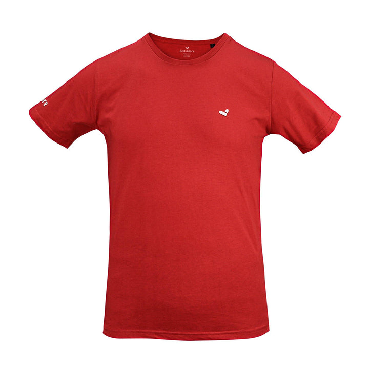 Adore 3D Organic Cotton T-shirt - Red Tshirt for men with brand logo at the left chest with 3D Print at the front and the right sleeve.