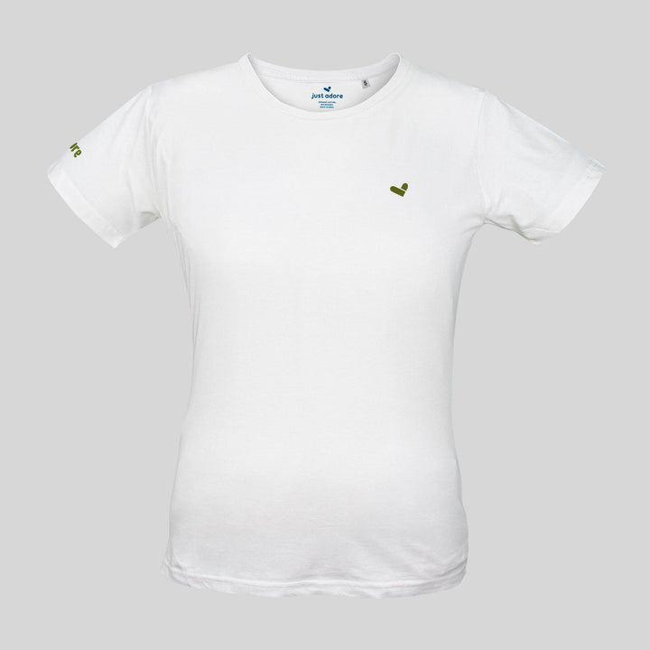 Adore Organic Cotton 3D Tee - Just Adore - White Crew Neck Tshirt for women with 3D Printed brand logo on the left chest