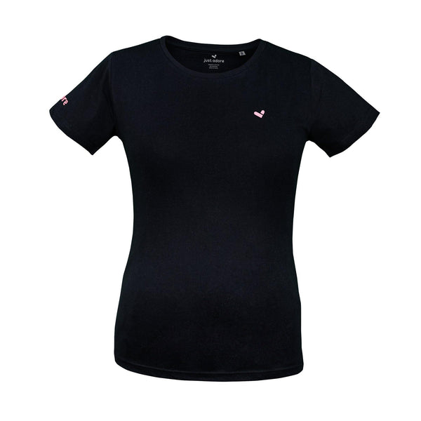 Adore Organic Cotton 3D Tee - Just Adore - Black Crew Neck Tshirt for women with 3D Printed brand logo on the left chest