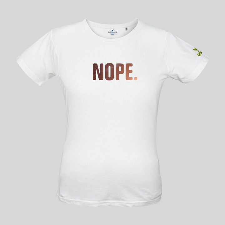 Nope Organic Cotton Tee Women - Just Adore - White tshirt with copper color Nope logo printing and slim fit tshirt in casual wear for Women