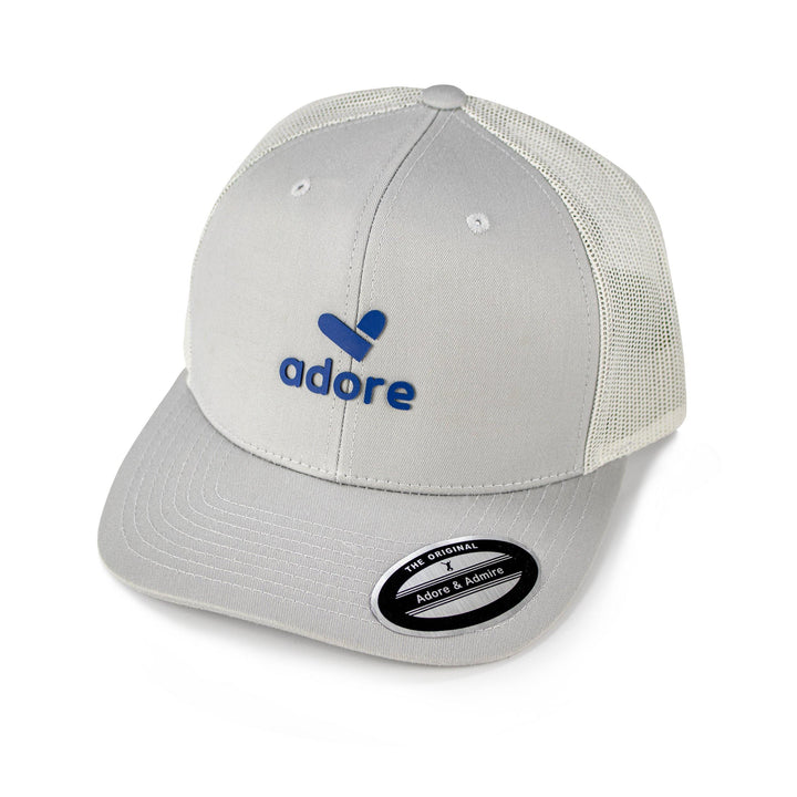 Adore 3D Cap - Just Adore - Grey Melange Cap Trucker Cap 3D printing with Navy color brand logo curved visor 6 panel cap
