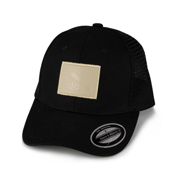 Just Adore Leather Badge Cap - Black unisex cap with Just Adore leather badge embroidery poly cotton fabric and mesh fabric at the back cap for man and women